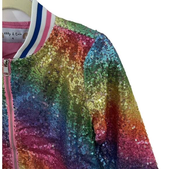 Abby & Evie Toddler Girls Light Weight Sequin Ombre Bomber Jacket 3T - Picture 3 of 14